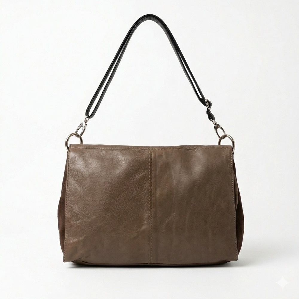 Genuine Leather Shoulder Bag Italy Taupe Tan‎ Convertible Minimalist Casual Soft